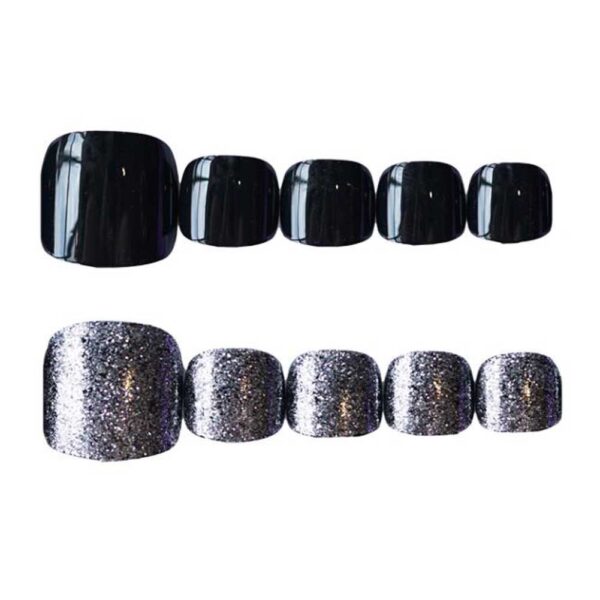 Silver/Black Party False Toenails Artificial False Nails Tips Decor Nail Art